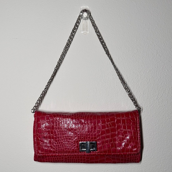 White House Black Market Red Crocodile-Embossed Clutch - Picture 8 of 10